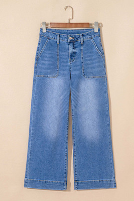 Sky Blue Cropped High Rise Wide Leg Jeans T543-8783339290866