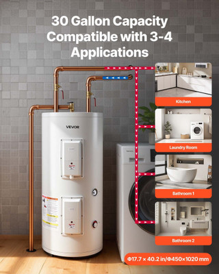 30 Gallon Electric Tank Water Heater, 5000W Point-of-Use Hot Water Heater with LED Display, Knob C E415-CSSRSQ30GALX5CNFK001V4