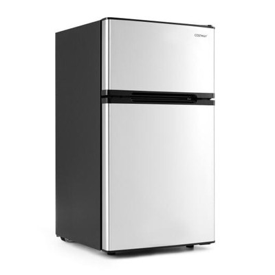 3.2 Cu.Ft Mini Fridge with Freezer Double Door Small Refrigerator with Adjustable Thermostat-Silver B593-ES10740US