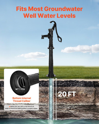 Well Hand Pitcher Pump, 20 ft Max Lift, Antique Cast Iron Manual Hand Water Pump with Heightening B E415-SDYSBBTDZZTHXQJRK001V0