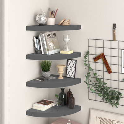  Floating Corner Shelves 4 pcs High Gloss Gray 13.8"x13.8"x1.5" MDF A949-323915