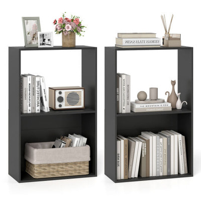 Set of 2 3-Tier Bookshelf with Open Storage Compartment and Freestanding Display Shelf-Black B593-JZ10537-2