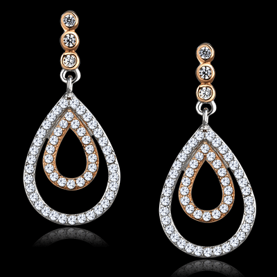 TS548 - Rose Gold + Rhodium 925 Sterling Silver Earrings with AAA Grade CZ  in Clear A874-TS548