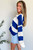 Blue Stripe Colorblock Polo Collar Eyelet Crochet Knitted Sweater T543-8783306522866