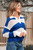 Blue Stripe Colorblock Polo Collar Eyelet Crochet Knitted Sweater T543-8783306522866