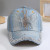Color: Blue, Size: Adjustable - A Women?™s Sparkle Bling Rhinestone Bejeweled Cotton Denim Baseball F640-12000034698259497