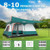8-10 Person Camping Tent with Double Rooms and 2 Doors-Green - Color: Green D681-NP12016GN-L