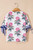 White Floral Colorblock Stripe Knot Bubble Sleeve V Neck Blouse T543-8786231132402