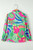 Green Abstract Print Ruffled Sleeve Buttoned V Neck Blouse T543-8773777850610
