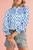 Sky Blue Boho Floral Printed Lantern Sleeve Frilled Neck Shirred Shirt T543-8797486579954