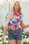 Sky Blue Floral Mock Neck Striped Flutter Sleeve Blouse T543-8791257121010