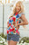 Sky Blue Floral Mock Neck Striped Flutter Sleeve Blouse T543-8791257121010