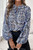 Blue Tribal Print Lace-up Frilled Neck Puff Sleeve Blouse T543-8793109168370
