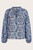 Blue Tribal Print Lace-up Frilled Neck Puff Sleeve Blouse T543-8793109168370