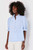 Sky Blue Stripe Ruffled Collar Puff Sleeve Half Buttons Blouse T543-8784215867634