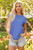 Sky Blue Stripe Ribbed Cap Sleeve Round Neck T Shirt T543-8782361985266