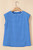Sky Blue Stripe Ribbed Cap Sleeve Round Neck T Shirt T543-8782361985266