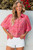 Rose Red Floral Print Wide Short Sleeve Loose Shirt T543-8779851399410