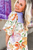Multicolour Floral Print Striped Yoke Frilled V Neck Puff Short Sleeve Blouse T543-8793107529970