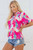 Rose Tropical Plant Printed V Neck Puff Sleeve Blouse T543-8791242277106