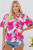 Rose Tropical Plant Printed V Neck Puff Sleeve Blouse T543-8791242277106