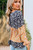 Blue Floral Color Block Patchwork Ruffled Hem Round Neck Blouse T543-8783391097074