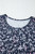 Blue Floral Color Block Patchwork Ruffled Hem Round Neck Blouse T543-8783391097074