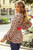 Khaki Cheetah Color Block V Neck Balloon Sleeve Babydoll Blouse T543-8783391293682