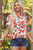 Red Floral Print Ruffled Puff Sleeve Elegant Summer Shirt T543-8784186409202