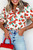 Red Floral Print Ruffled Puff Sleeve Elegant Summer Shirt T543-8784186409202