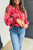 Rose Abstract Print Frilly Neckline Puff Sleeve Blouse T543-8783395127538