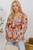 Orange Floral Print Deep V Neck Knot Bell Sleeve Blouse T543-8793093996786