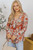 Orange Floral Print Deep V Neck Knot Bell Sleeve Blouse T543-8793093996786