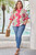 Rose Plus Size Floral Print Frilled Stripes Detail Short Sleeve Blouse T543-8782327120114