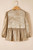 Gold Bow Tie Front Puff 3/4 Sleeve Ruffle Hem Blouse T543-8786260951282
