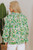 Green Leafy Printed Flounce Sleeve Shirred Mock Neck Blouse T543-8797466296562