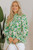 Green Leafy Printed Flounce Sleeve Shirred Mock Neck Blouse T543-8797466296562