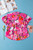 Pink Floral Short Sleeve Smocked Blouse T543-8783384412402
