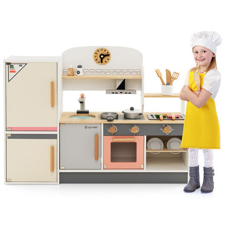 Kids Play Kitchen Set with Realistic Range Hood and Refrigerator B593-TM10092