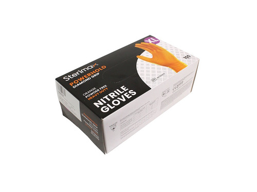 Sterima Powerhold Box of 100 Orange Diamond Grip Nitrile Extra Large Gloves - GA90008