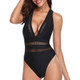Haute Edition Women's V-Neck One Piece Monokini Swimsuit with Mesh Cutouts product