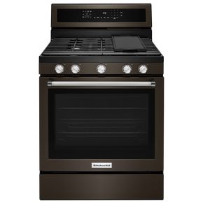 Kitchenaid® 30-Inch 5-Burner Gas Convection Range KFGG500EBS