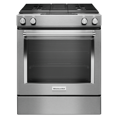 Kitchenaid® 30-Inch 4-Burner Dual Fuel Downdraft Front Control Range KSDG950ESS