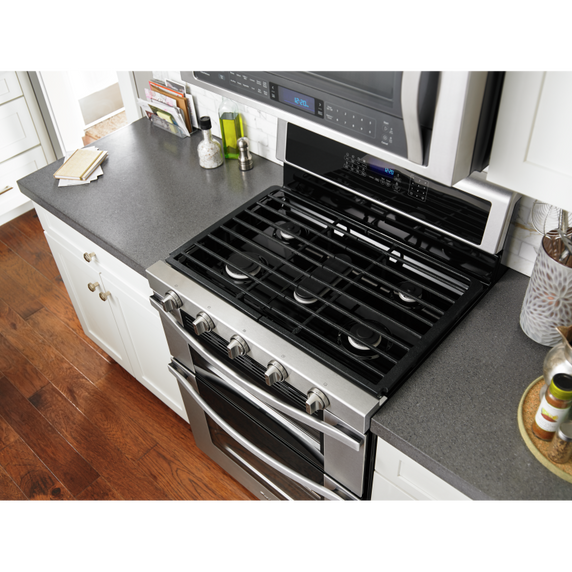 Whirlpool® 6.0 Cu. Ft. Gas Double Oven Range with EZ-2-Lift™ Hinged Grates WGG745S0FS