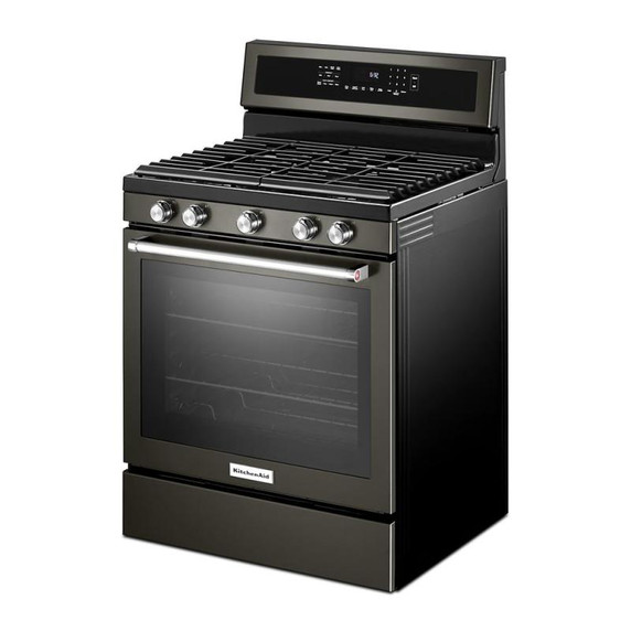 Kitchenaid® 30-Inch 5-Burner Gas Convection Range KFGG500EBS