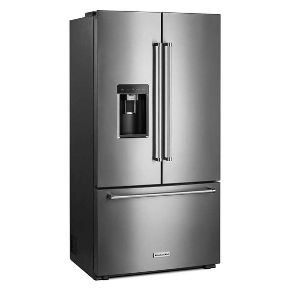 Kitchenaid® 23.8 cu. ft. 36" Counter-Depth French Door Platinum Interior Refrigerator with PrintShield™ Finish KRFC704FPS