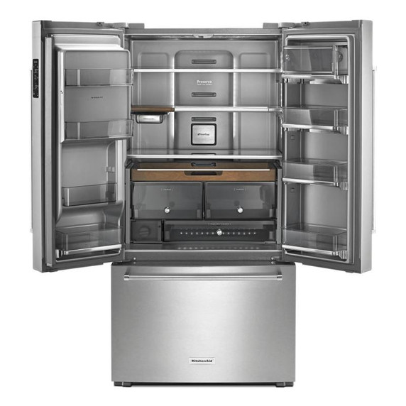 Kitchenaid® 23.8 cu. ft. 36" Counter-Depth French Door Platinum Interior Refrigerator with PrintShield™ Finish KRFC704FPS