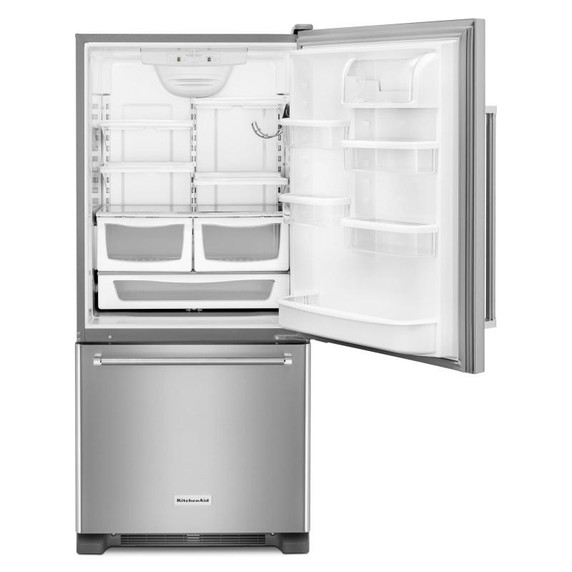 Kitchenaid® 19 cu.ft. 30-Inch Width Full Depth Non Dispense Bottom Mount Refrigerator KRBR109ESS