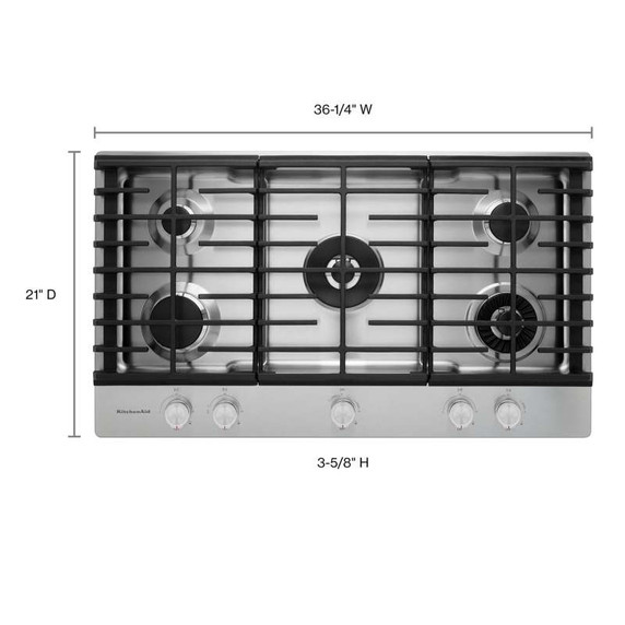 Kitchenaid® 36" 5-Burner Gas Cooktop with Griddle KCGS956ESS
