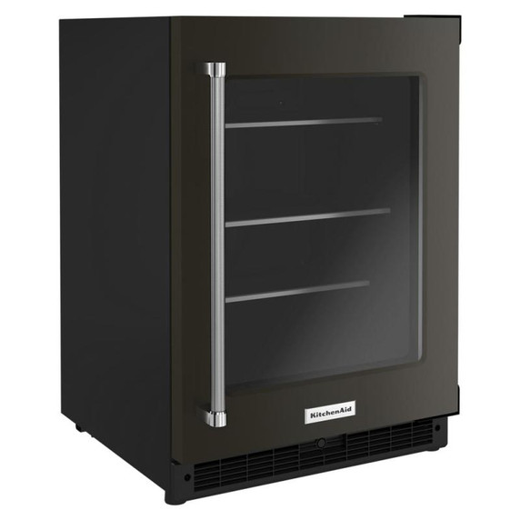 Kitchenaid® 24" Undercounter Refrigerator with Glass Door and Shelves with Metallic Accents and PrintShield™ Finish KURR314KBS